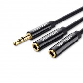 Cablu audio Vention, Jack 3.5mm la 2 x Jack 3.5mm, 0.3m, conectori auriti, TPE, negru,  - 6922794738911