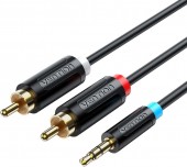 Cablu audio Vention, Jack 3.5mm la 2 x RCA, 1m, conectori auriti, PVC, negru,  - 6922794751309
