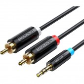 Cablu audio Vention, Jack 3.5mm la 2 x RCA, 2m, conectori auriti, PVC, negru,  - 6922794751323