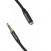 Cablu audio Vention, Jack 3.5mm la Jack 3.5mm, 0.5m, conectori auriti, braided BBC, negru,  - 6922794765658