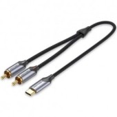 CABLU audio Vention, USB Type-C la 2 x RCA, 2m, 480 Mbps TPE + Nylon, negru,  -6922794751552
