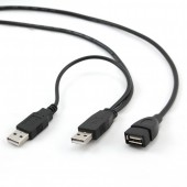 CABLU USB GEMBIRD splitter, USB 2.0 la USB 2.0 + USB 2.0, 0.9m, conectori auriti, extensie conector USB, negru