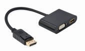 CABLU video GEMBIRD, adaptor DisplayPort la HDMI + VGA, 10cm, rezolutie maxima HDMI 4K UHD la 30 Hz, VGA Full HD la 60 Hz, negru