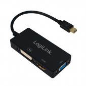 CABLU video LOGILINK, splitter Mini-DisplayPort la HDMI + DVI-I DL + VGA, 10cm, rezolutie maxima 4K UHD la 30 Hz, negru