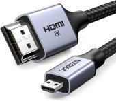 CABLU video Ugreen, HD164 micro HDMI la HDMI, rezolutie maxima 8K/60Hz, HDMI 2.1, braided, 2m, negru - 6941876215171