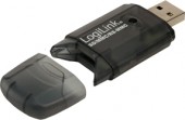 CARD READER extern LOGILINK, interfata USB 2.0, citeste/scrie: SD, MMC, RS-MMC; plastic, negru-transparent