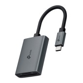 CARD READER extern TP-Link, interfata USB Type-C, citeste/scrie: SD si microSD,  suporta carduri maxim 1 TB, lungime cablu 15 cm, metalic, gri