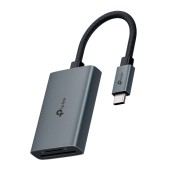 CARD READER extern TP-Link, interfata USB Type-C, citeste/scrie: SD si microSD,  suporta carduri maxim 1 TB, lungime cablu 15 cm, metalic, gri