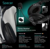 CASTI  Spacer, cu fir, standard, utilizare multimedia, microfon pe brat, conectare prin Jack 3.5 mm x 2, negru