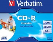 CD-R VERBATIM  700MB, 80min, viteza 52x, set 10 buc, Jewel case, printabil, 