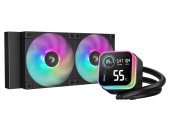 COOLER DeepCool LQ240, skt. Intel si AMD, racire cu lichid, 2 x 120mm, 600 - 2400 RPM, iluminare RGB adresabil, afisaj LCD, negru