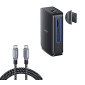 DOCKING Station Anker Nano 13-in-1, porturi: 3 x USB-C, 3 x USB-A, 2xHDMI, 1xDisplay port, RJ-45 1Gbps, SD,TF, mini HUB 6-in-1 detasabil, conectare prin USB-C, retea, gri,  (