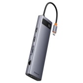 DOCKING Station Baseus Metal Gleam Series 11-in-1, conectare PC USB-C,Type-C to HDMI4K@60Hzx1+VGAx1,USB3.0x3,USB2.0x1+PDx1,RJ45x1,SD/TFx1,jack 3.5x1, gri  - 6932172636562