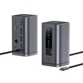 DOCKING Station Baseus Spacemate RD1 Series 11-in-1, conectare PC USB-C,2xHDMI 4K@60Hz,2xDP 4K@60Hz,2xUSB-A,1xUSB-C,1xRJ45,1xUSB-A,1xUSB-C,1x3.5mm, incarcator, gri  - 693217269307