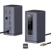 DOCKING Station Baseus Spacemate Series 10-in-1, conectare PC USB-C, 1xHDMI 4K@60Hz,1xHDMI 4K@30Hz,2xUSB 5Gbps,1xUSB-C 5Gbps,1xRJ45,2xUSB,1xUSB-C,1x jack 3.5mm, gri  - 6932172663056