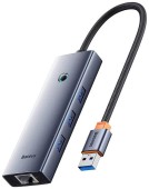 DOCKING STATION Baseus UltraJoy 4 in 1, input USB, output 3 x USB 3.0 / 1 x LAN Gigabit RJ45, 1 x USB Type-C, gri  - 6932172653354