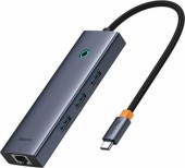 DOCKING STATION Baseus UltraJoy 6 in 1, input USB Type-C, output HDMI4K@60Hz x 1, USB3.0 x 3, PD x 1, RJ45 x 1, gri  - 6932172630713