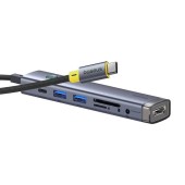 DOCKING STATION Baseus UltraJoy 7 in 1, input USB Type-C, output HDMI4K@60Hz x 1, USB3.0 x 2, PD x 1, card reader SD/micro SD x 1, jack 3.5mm x 1, gri  - 6932172655853