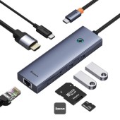 DOCKING STATION Baseus UltraJoy 7 in 1, input USB Type-C, output HDMI4K@60Hz x 1, USB3.0 x 2, PD x 1, card reader SD/micro SD x 1, RJ45 x 1, gri  - 6932172630744
