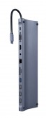 DOCKING Station Gembird universal,11-in-1, conectare PC USB Type C, USB-C x 1, USB-A 3.1 x 1, USB-A 2.0 x 3, porturi video HDMI x 1, VGA x 1, RJ45 x 1, PD  87W, SD, microSD, Audio, argintiu