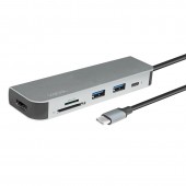 DOCKING Station LOGILINK universal, conectare PC USB TYPE-C 3.2, USB 3.0 x 2, porturi video HDMI x 1, card reader, PD 2.0 pana la 60W, argintiu