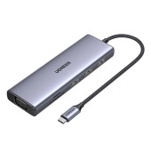 DOCKING Station Ugreen, CM498 conec PC USB Type-C, USB 3.2 x 3|HDMI 4Kx1 la 60Hz|VGA x1|Card reader x 1|USB-C x 1 PD 100W, aluminiu, gri