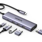 DOCKING Station Ugreen, CM511 conectare PC USB Type-C, USB 3.0 x 3|HDMI x 1/4K/60Hz|USB Type C x 1 PD 100W, aluminiu, gri -6941876215973