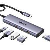 DOCKING Station Ugreen, CM511 conectare PC USB Type-C, USB 3.0 x 3|HDMI x 1/4K/60Hz|USB Type C x 1 PD 100W, aluminiu, gri