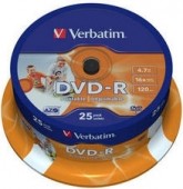 DVD-R VERBATIM  4.7GB, 120min, viteza 16x, 25 buc, Single Layer, spindle, printabil, 