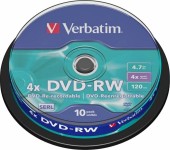 DVD-RW VERBATIM  4.7GB, 120min, viteza 4x, 10 buc, Single Layer, spindle, 