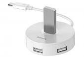 HUB extern Baseus Airjoy, porturi USB: USB 3.0 x 1 + USB 2.0 x 3, conectare prin USB Type-C, rotund, lungime cablu 10 cm, alb,  - 6953156284265