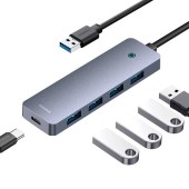 HUB extern Baseus UltraJoy 4 in 1, input USB, output USB Type-C, USB3.0 x 4, lungime cablu 100 cm, gri  - 6932172653224