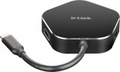 HUB extern D-LINK, porturi USB 3.0 x 2, HDMI x 1, USB Type C x 1,  conectare prin USB 3.0 Type C, cablu 11.5 cm, negru