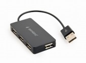 HUB extern GEMBIRD, porturi USB: USB 2.0 x 4, conectare prin USB 2.0, cablu 0.15 m, negru