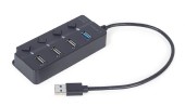 HUB extern GEMBIRD, porturi USB: USB-A 2.0 x 3, USB-A 3.1 x 1, conectare prin USB-A 3.1, cablu 0.25 m, negru
