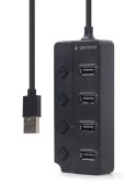 HUB extern GEMBIRD, porturi USB: USB-A 2.0 x 4, conectare prin USB-A 2.0, cablu 0.80 m, negru