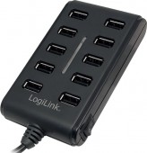 HUB extern LOGILINK, porturi USB: USB 2.0 x 10, conectare prin USB 2.0, alimentare retea 220 V, cablu 0.6 m, negru