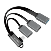 HUB extern LOGILINK, porturi USB: USB 2.0 x 2 + USB 3.0 x 1, conectare prin USB-C 3.2 Gen1 90 grade, 0.15m flat, aluminiu, ecranaj, negru-gri