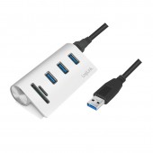 HUB extern LOGILINK, porturi USB: USB 3.0 x 3, conectare prin USB 3.0, alte porturi: SD, MicroSD, argintiu