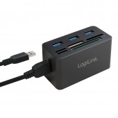 HUB extern LOGILINK, porturi USB: USB 3.0 x 3, conectare prin USB 3.0, alte porturi: SD, MicroSD, M2, MS Duo/Pro, CF, negru