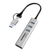 HUB extern LOGILINK, porturi USB: USB 3.0 x 3, conectare prin USB-C 3.0, adaptor conectare USB-A, SD/SDHC + microSD, metal, argintiu