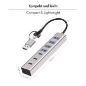 HUB extern LOGILINK, porturi USB: USB 3.0 x 4 + USB-C Type-C x 3, conectare prin USB-C 3.0, adaptor conectare USB-A, metal, argintiu
