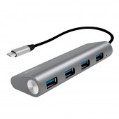 HUB extern LOGILINK, porturi USB: USB 3.0 x 4, conectare prin USB 3.2 Type C, cablu 0.1 m, argintiu