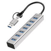 HUB extern LOGILINK, porturi USB: USB 3.0 x 7, conectare prin USB-C 3.0, adaptor conectare USB-A, metal, argintiu