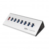 HUB extern LOGILINK, porturi USB: USB 3.0 x 7, Fast Charging Port, conectare prin USB 3.0, alimentare retea 220 V, argintiu