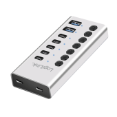 HUB extern LOGILINK, porturi USB: USB 3.2 x 7, conectare prin USB 2.0, protectie supracurent, metal, argintiu