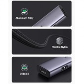 HUB extern Ugreen, CM473 porturi USB: USB 3.0 x 4, conectare prin USB Type-C, aluminiu, lungime 20 cm, gri, - 6957303828418