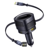 INCARCATOR auto Baseus Enjoyment Max, Quick Charge 90W, 1 x USB, cablu retractabil integrat 2 x USB Type-C, pt. bricheta auto, negru  - 6932172682606