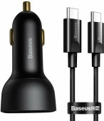 INCARCATOR auto Baseus Multi-Port, Quick Charge 100W, 1 x USB Type-C, 1 x USB, include cablu USB Type-C la USB Type-C 100W 1m negru  - 6953156206724