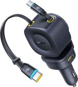 INCARCATOR auto Baseus PrimeTrip VR2 Max, Quick Charge 60W, 1 x USB, cablu integrat 2 x USB Type-C, pt. bricheta auto, cablu retractabil, negru  - 6932172692223